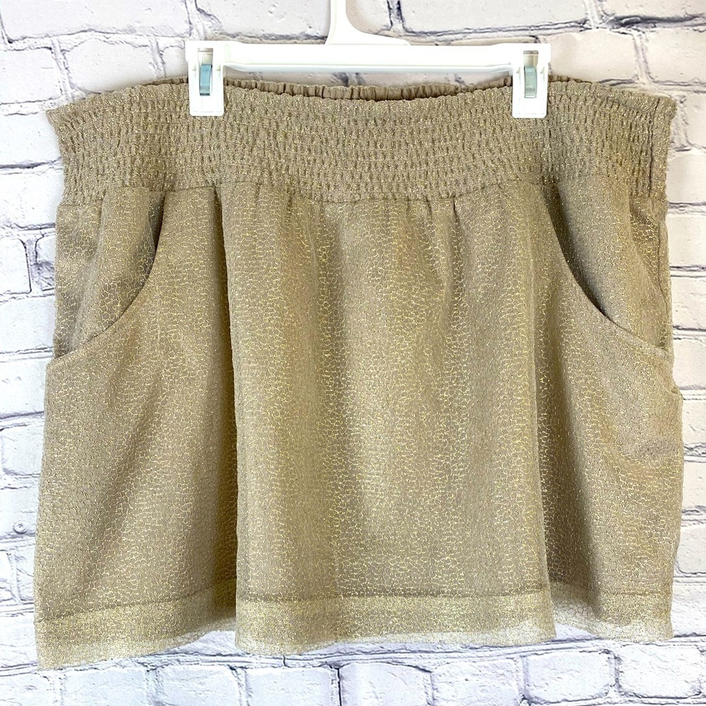 Gap Gold Metallic Stretch Mini Skirt size XXL EUC Plus Sized Skirt